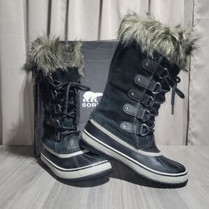 Women's Size 7 Sorel Joan Of Arctic Tall Black Leather Boots Excellent Condition